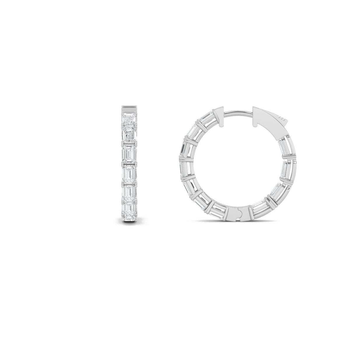 4Cttw Emerald Shaped Lab Grown Diamond (F/VS) Inside Out Hoop Earrings in 14K Gold