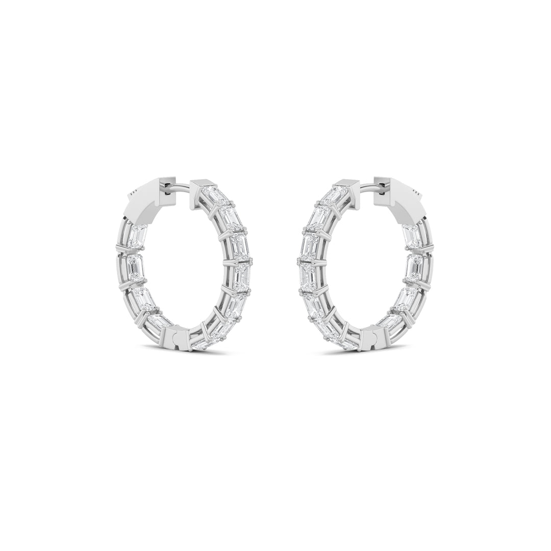 4Cttw Emerald Shaped Lab Grown Diamond (F/VS) Inside Out Hoop Earrings in 14K Gold