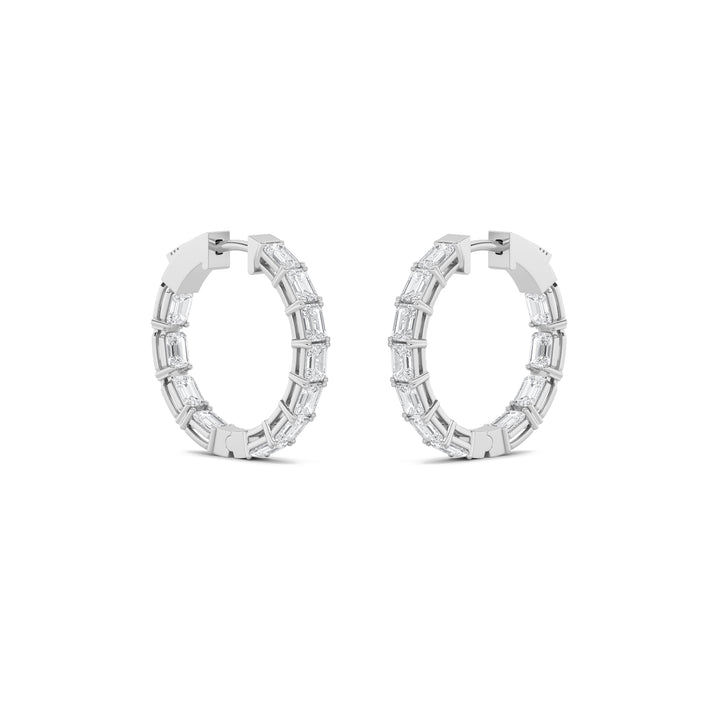 4Cttw Emerald Shaped Lab Grown Diamond (F/VS) Inside Out Hoop Earrings in 14K Gold