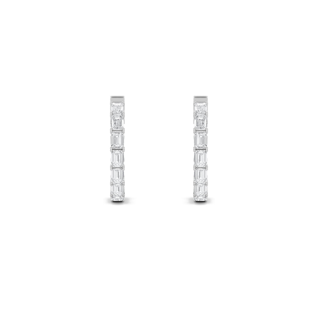 4Cttw Emerald Shaped Lab Grown Diamond (F/VS) Inside Out Hoop Earrings in 14K Gold