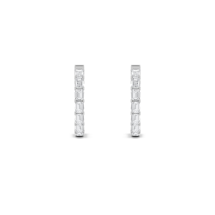 4Cttw Emerald Shaped Lab Grown Diamond (F/VS) Inside Out Hoop Earrings in 14K Gold