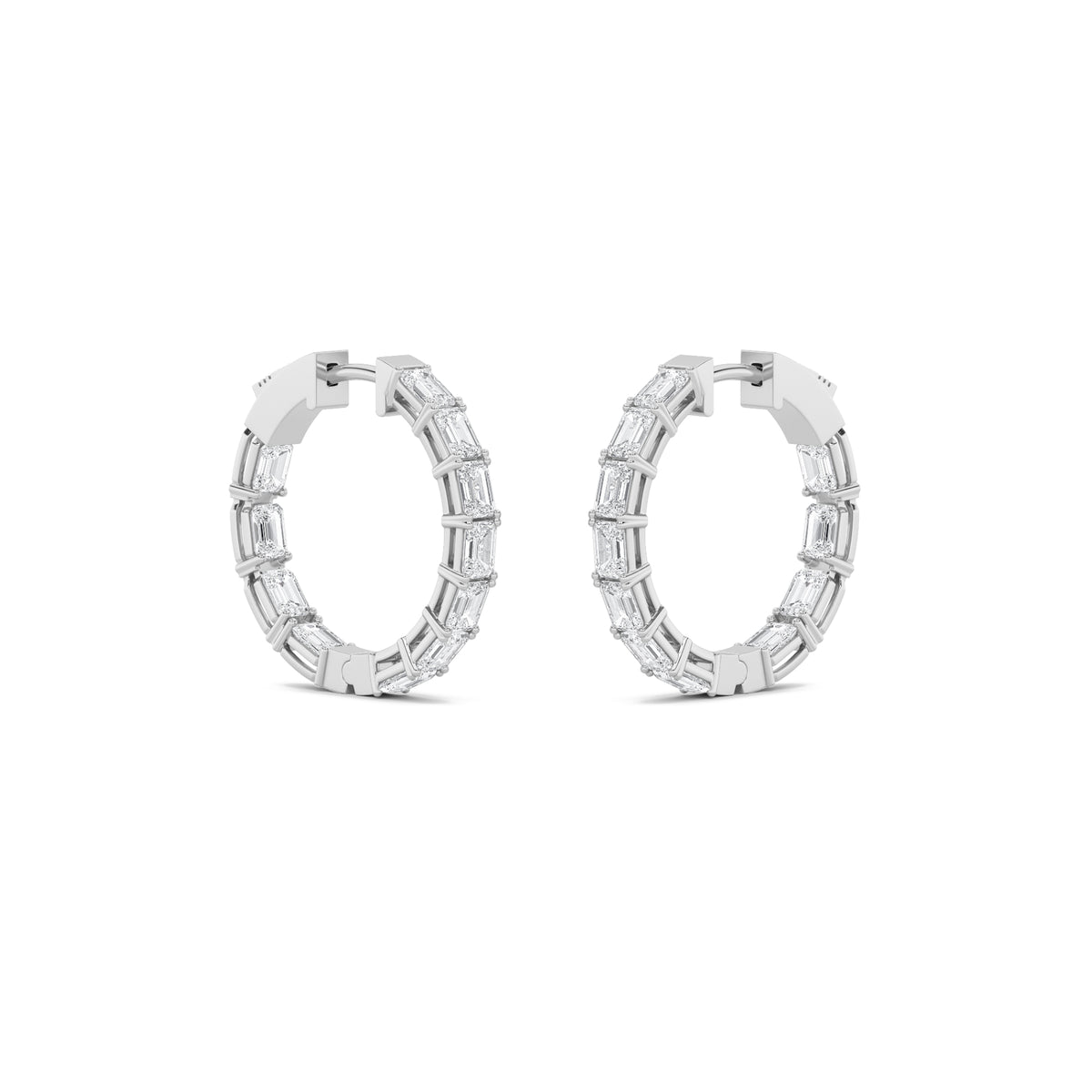 4Cttw Emerald Shaped Lab Grown Diamond (F/VVS) Inside Out Hoop Earrings in 14K Gold