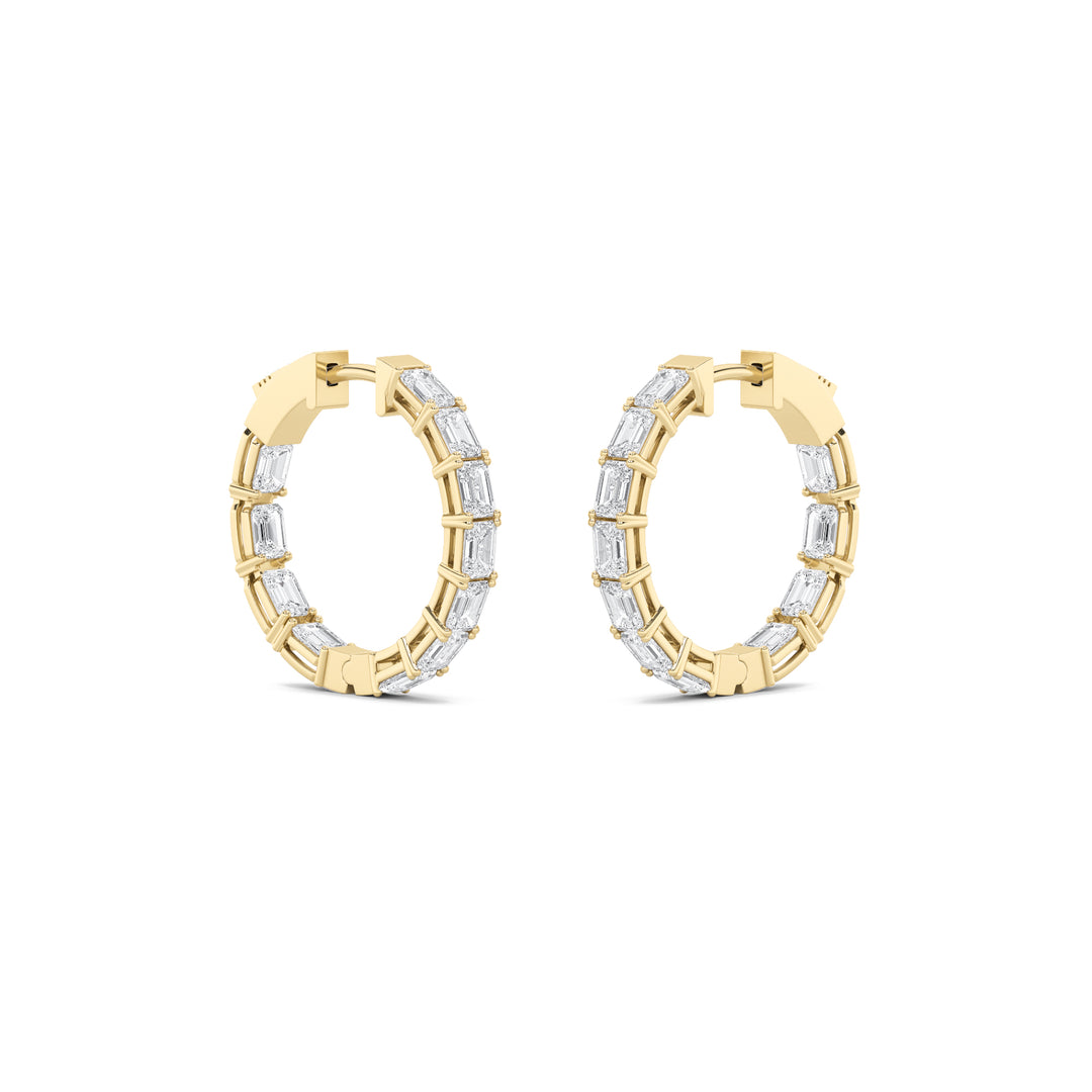 4Cttw Emerald Shaped Lab Grown Diamond (G/VS) Inside Out Hoop Earrings in 14K Gold