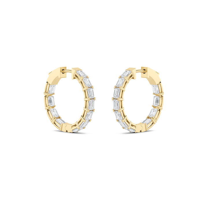 4Cttw Emerald Shaped Lab Grown Diamond (G/VS) Inside Out Hoop Earrings in 14K Gold