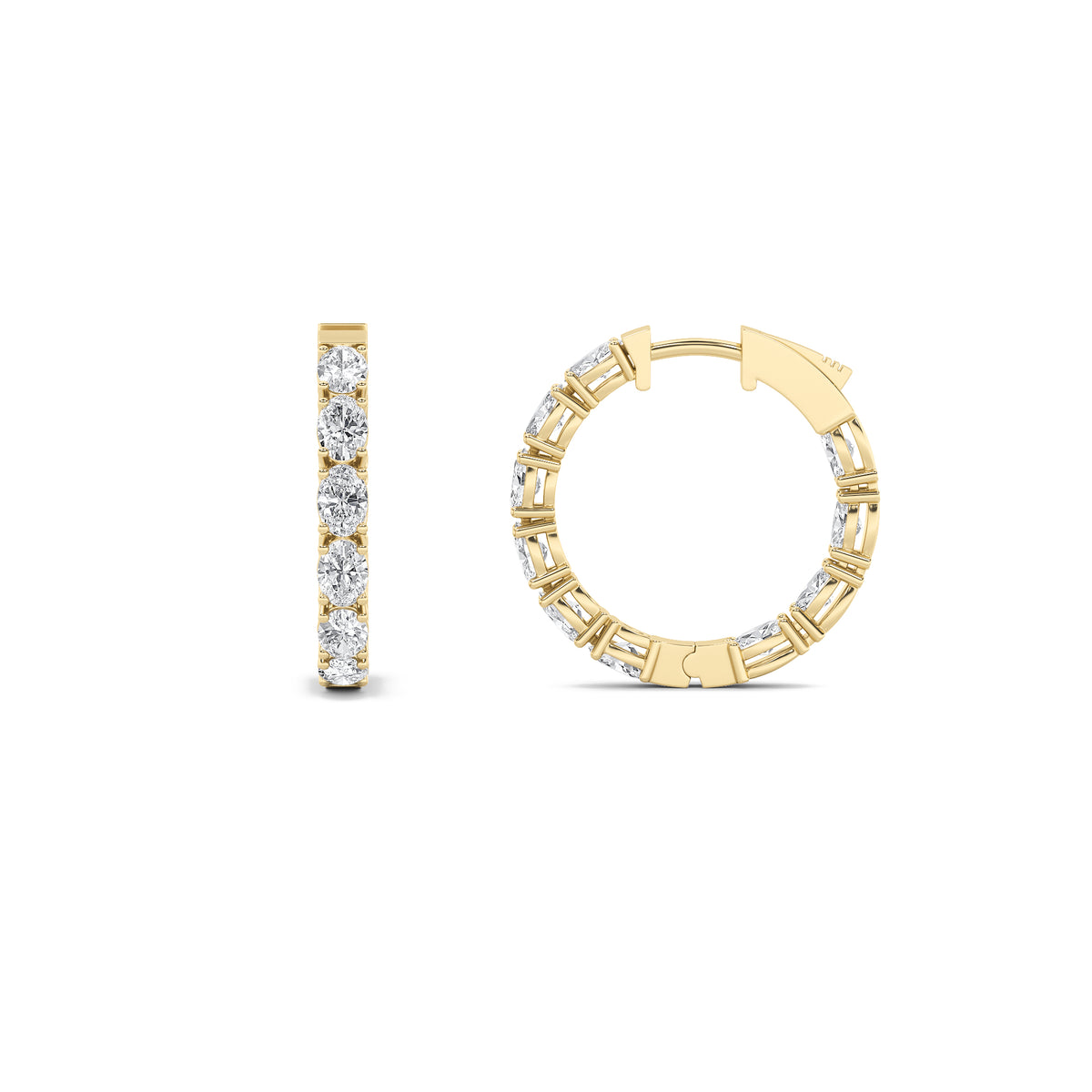 4Cttw Oval Shaped Lab Grown Diamond (F/VVS) Inside Out Hoop Earrings in 14K Gold