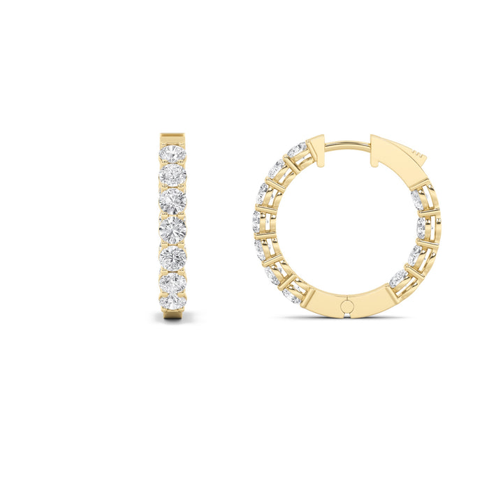 4Cttw Round Shaped Lab Grown Diamond (F/VS) Inside Out Hoop Earrings in 14K Gold