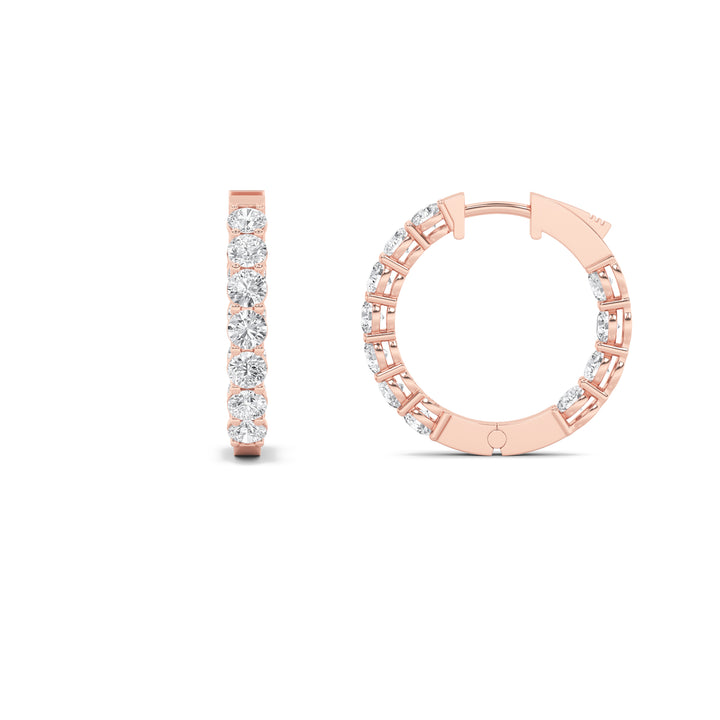 4Cttw Round Shaped Lab Grown Diamond (F/VS) Inside Out Hoop Earrings in 14K Gold