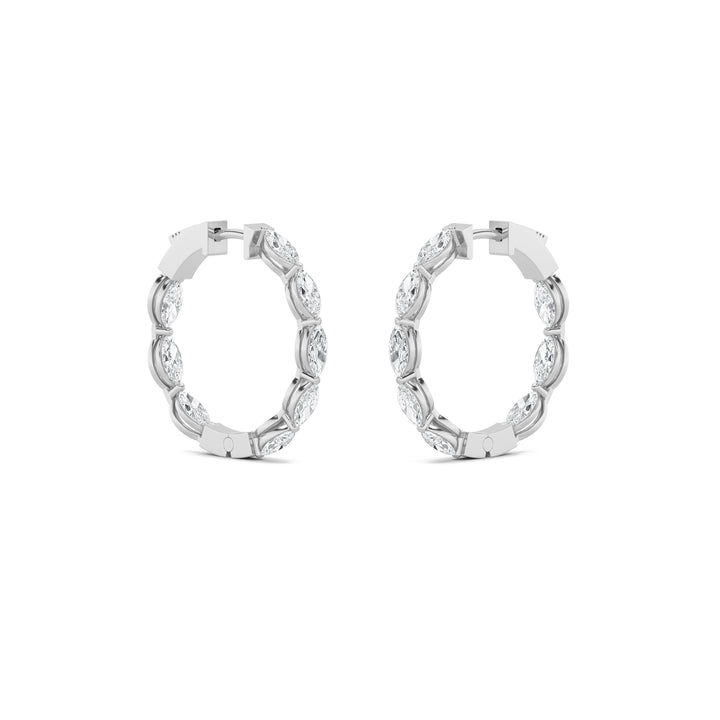 3Cttw Marquise Shaped Lab Grown Diamond (F/VS) Inside Out Hoop Earrings in 14K Gold