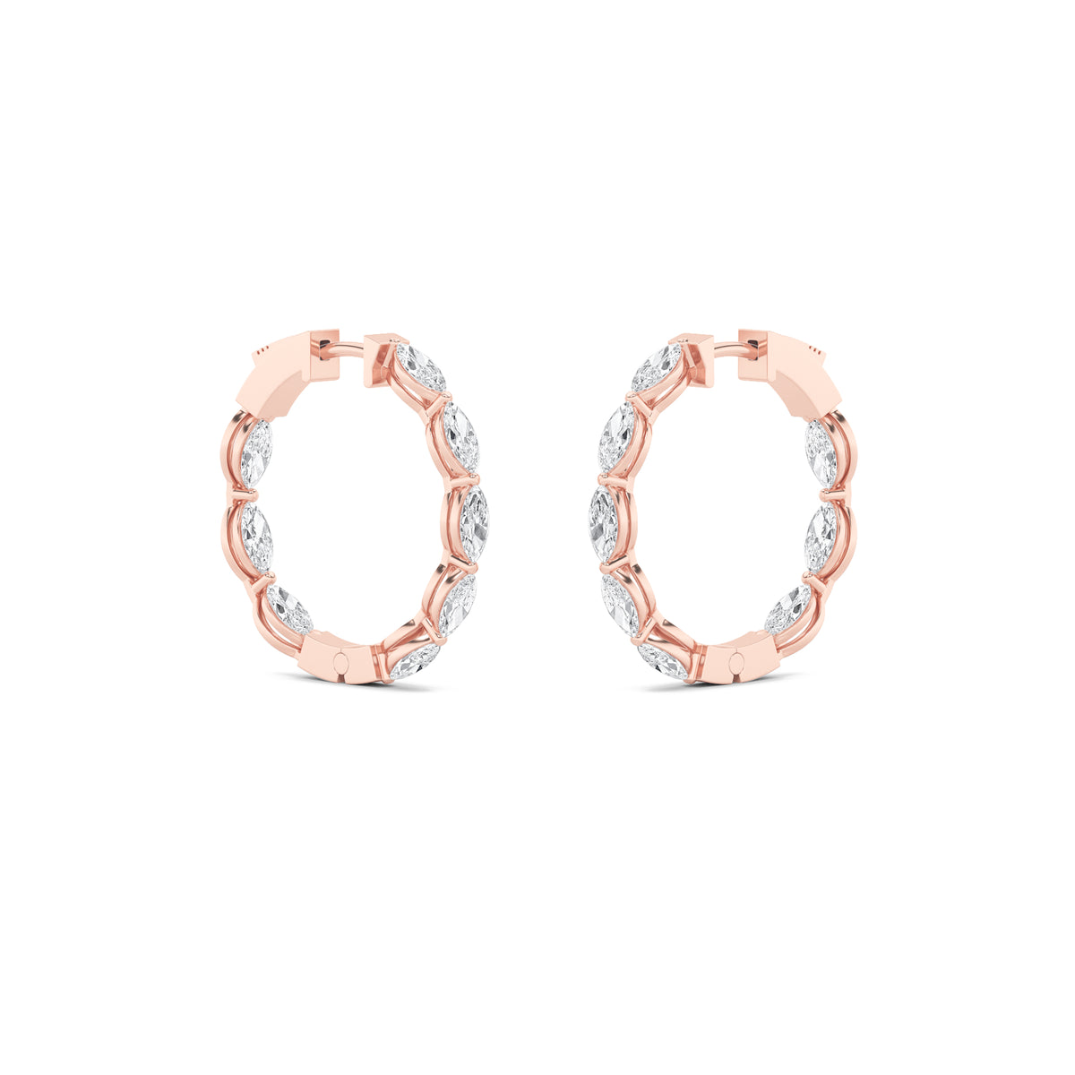 4Cttw Marquise Shaped Lab Grown Diamond (F/VS) Inside Out Hoop Earrings in 14K Gold