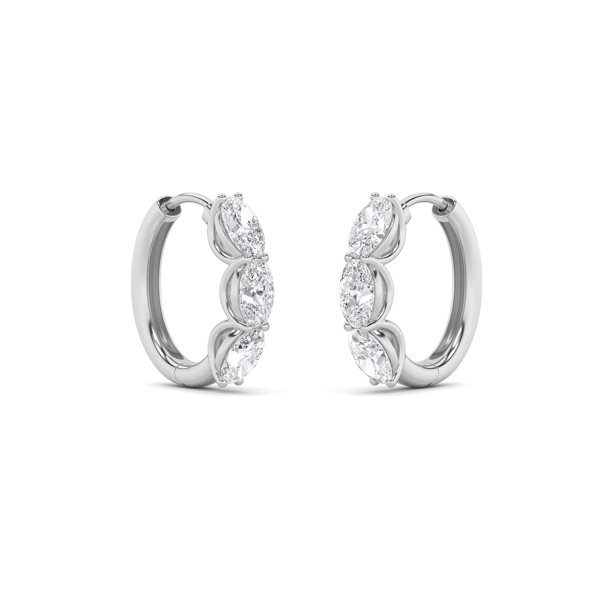 3Cttw Oval Shaped Lab Grown Diamond (F/VS) Three Stone Huggie Earrings in 14K Gold