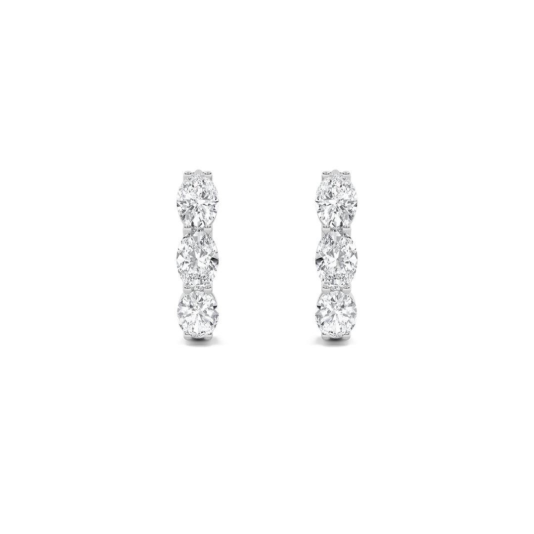 3Cttw Oval Shaped Lab Grown Diamond (F/VS) Three Stone Huggie Earrings in 14K Gold