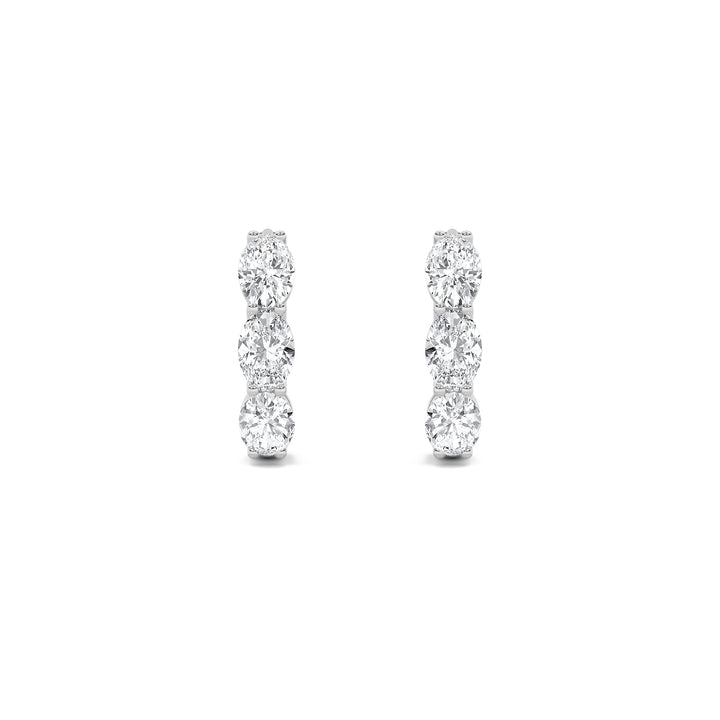 3Cttw Oval Shaped Lab Grown Diamond (F/VS) Three Stone Huggie Earrings in 14K Gold