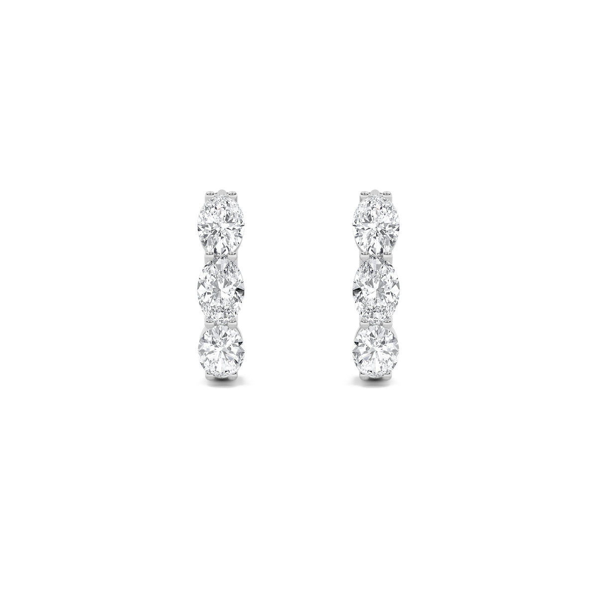 3Cttw Oval Shaped Lab Grown Diamond (G/VS) Three Stone Huggie Earrings in 14K Gold