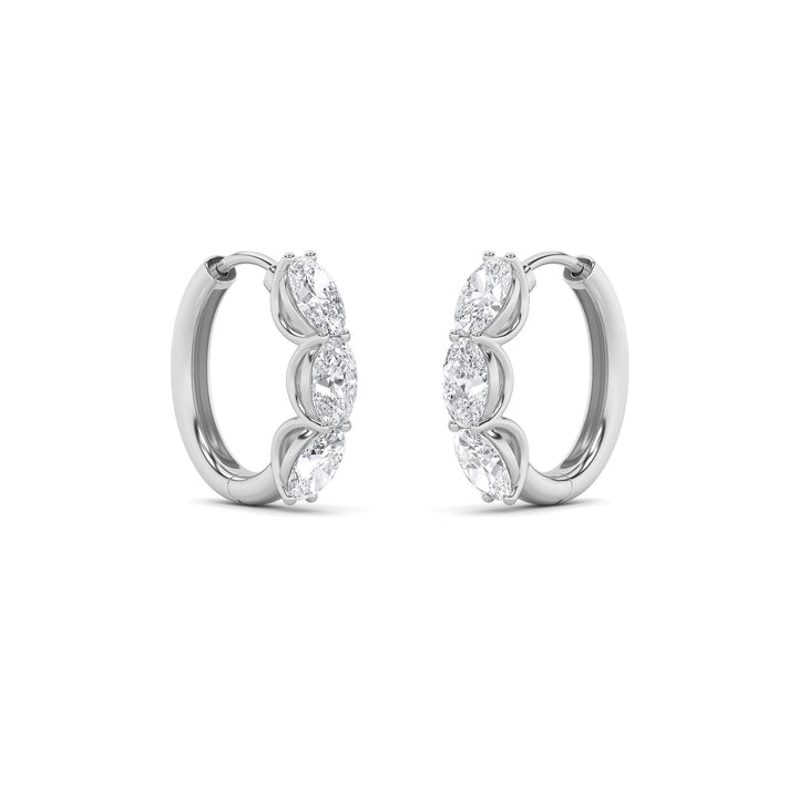 3Cttw Oval Shaped Lab Grown Diamond (G/VS) Three Stone Huggie Earrings in 14K Gold