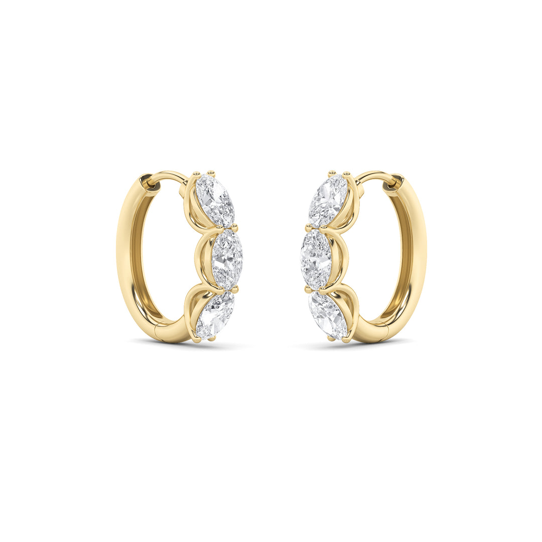 3Cttw Oval Shaped Lab Grown Diamond (F/VS) Three Stone Huggie Earrings in 14K Gold