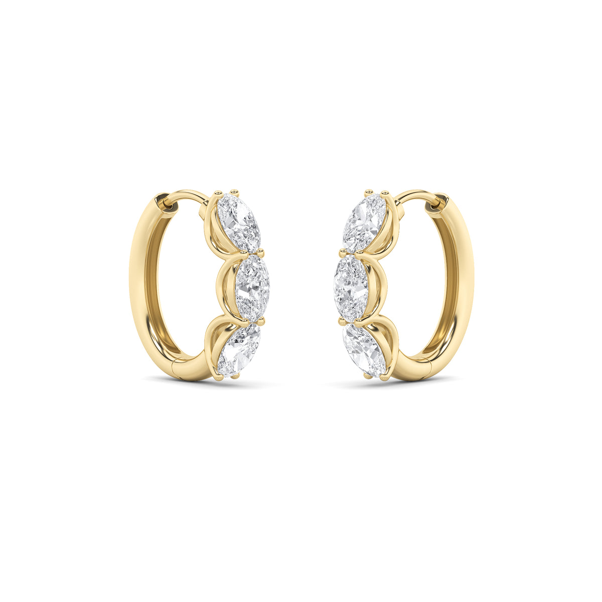 3Cttw Oval Shaped Lab Grown Diamond (F/VS) Three Stone Huggie Earrings in 14K Gold