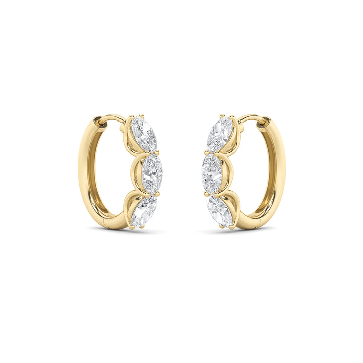 3Cttw Oval Shaped Lab Grown Diamond (F/VS) Three Stone Huggie Earrings in 14K Gold