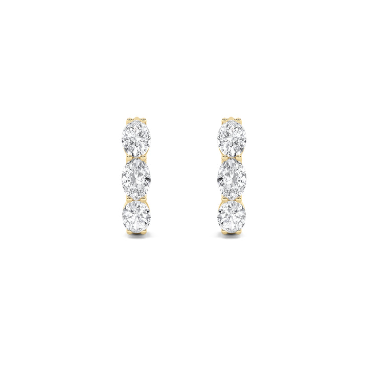 3Cttw Oval Shaped Lab Grown Diamond (G/VS) Three Stone Huggie Earrings in 14K Gold