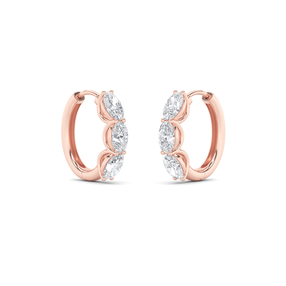 3Cttw Oval Shaped Lab Grown Diamond (F/VS) Three Stone Huggie Earrings in 14K Gold