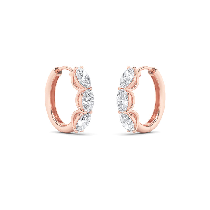 3Cttw Oval Shaped Lab Grown Diamond (F/VS) Three Stone Huggie Earrings in 14K Gold