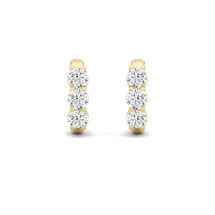 2Cttw Round Shaped Lab Grown Diamond (G/VS) ThreeStone Huggie Earrings in 10K Gold