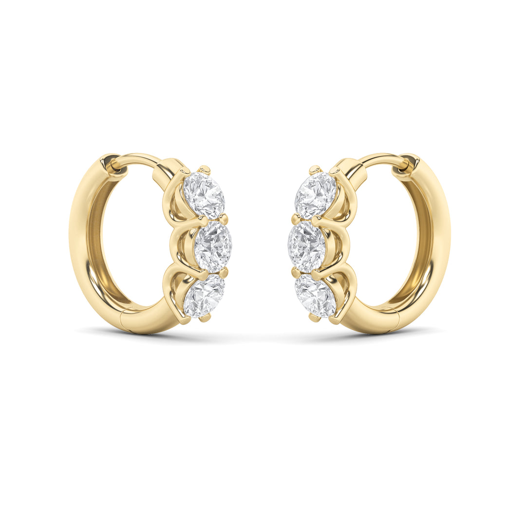 2Cttw Round Shaped Lab Grown Diamond (G/VS) ThreeStone Huggie Earrings in 10K Gold