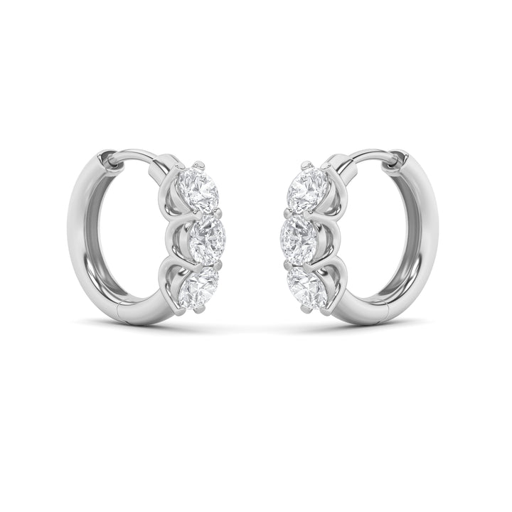 2Cttw Round Shaped Lab Grown Diamond (F/VS) ThreeStone Huggie Earrings in 14K Gold