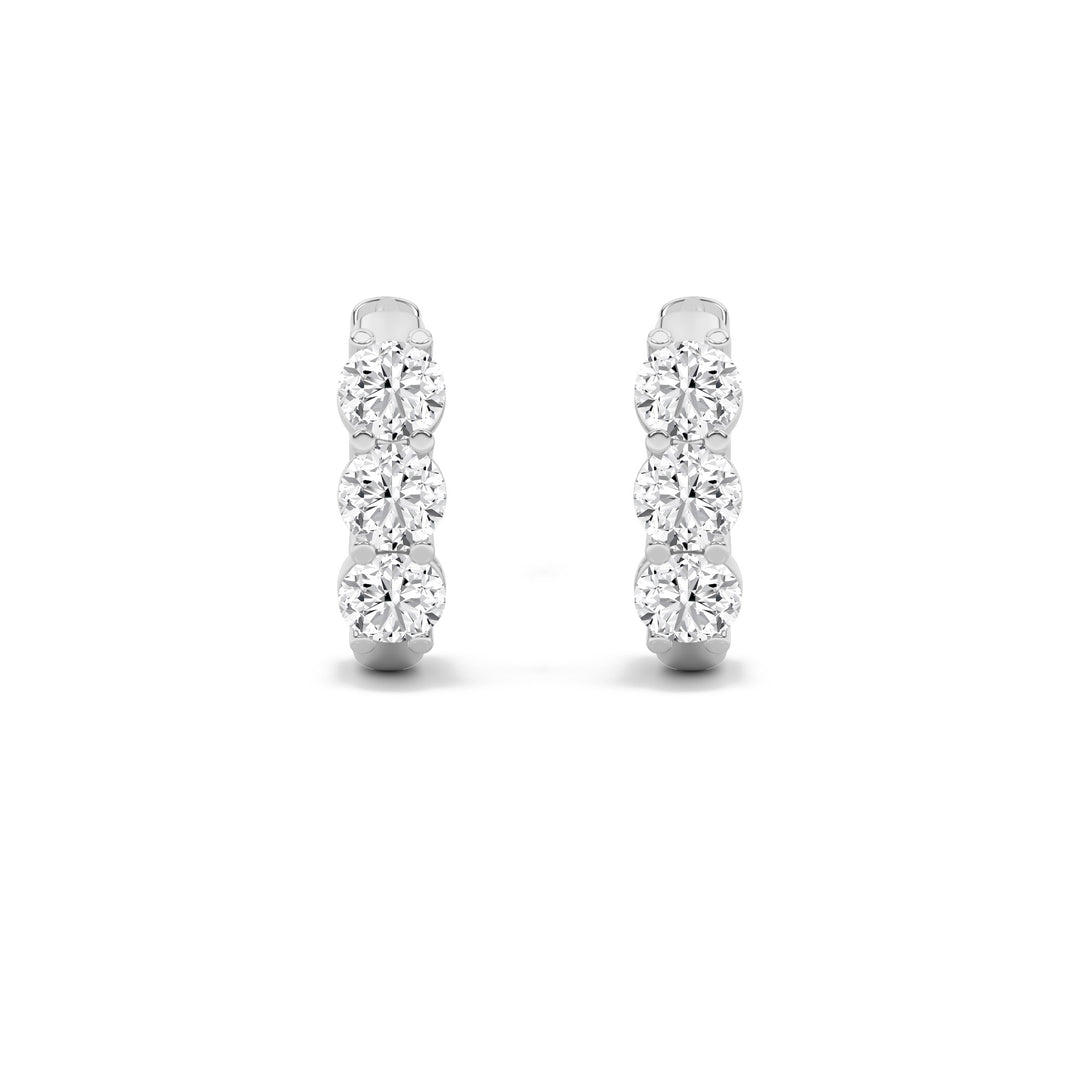 2Cttw Round Shaped Lab Grown Diamond (G/VS) ThreeStone Huggie Earrings in 14K Gold