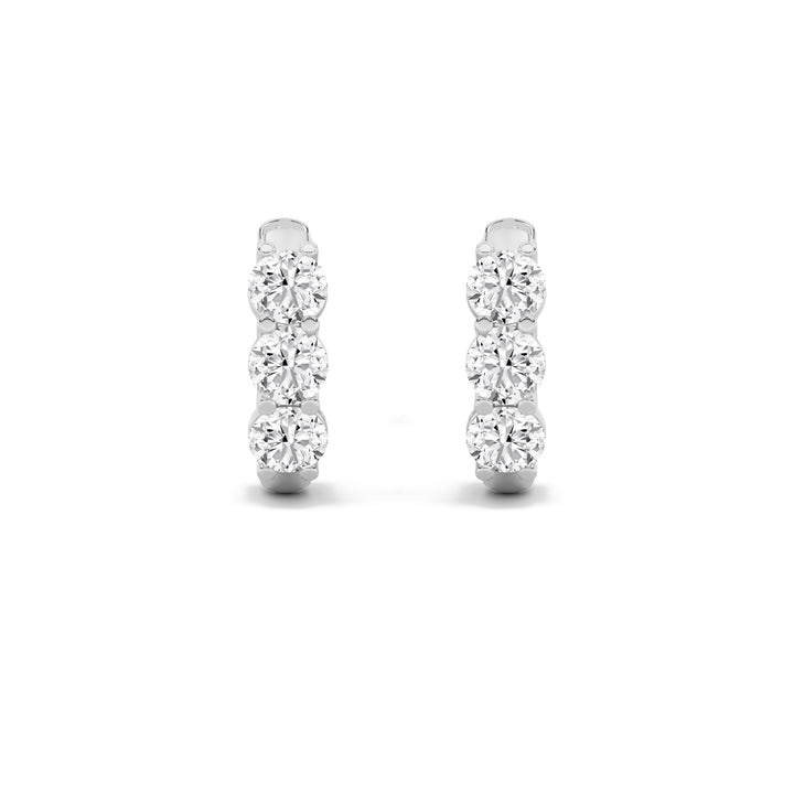 2Cttw Round Shaped Lab Grown Diamond (G/VS) ThreeStone Huggie Earrings in 14K Gold