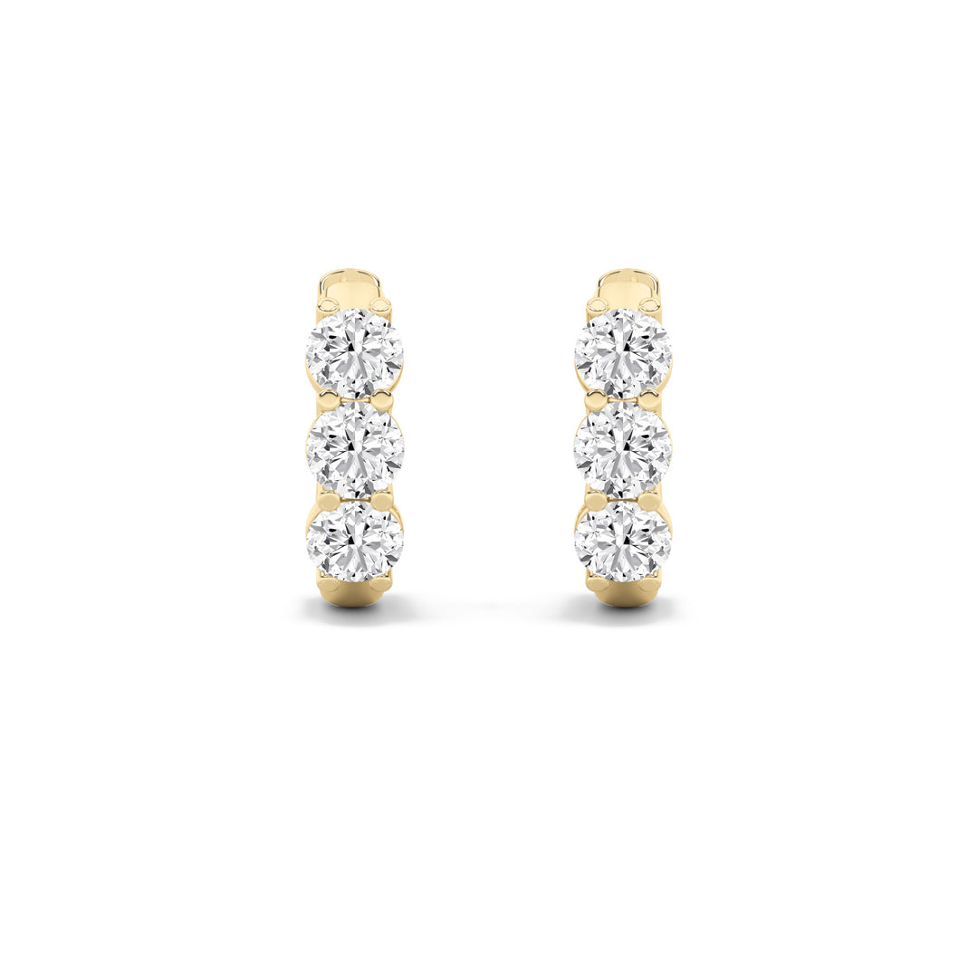 2Cttw Round Shaped Lab Grown Diamond (F/VS) ThreeStone Huggie Earrings in 14K Gold