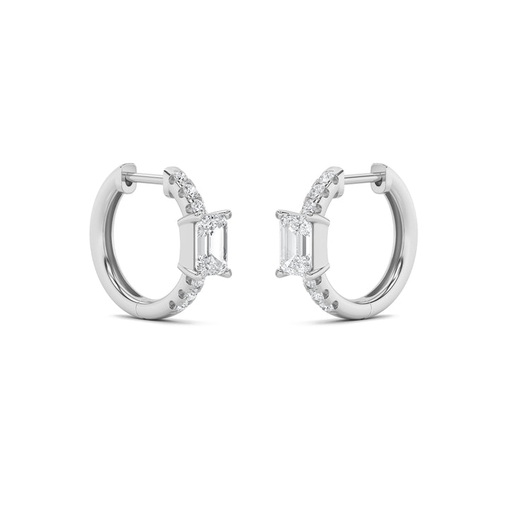 1.5Cttw Emerald Shaped Lab Grown Diamond (F/VS) Solitare Accent Huggie Earrings in 10K Gold