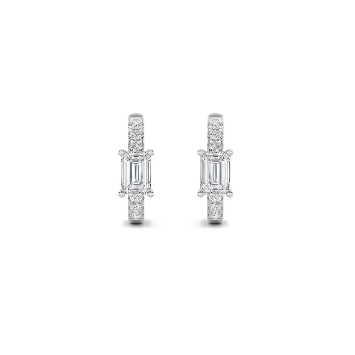 1.5Cttw Emerald Shaped Lab Grown Diamond (F/VS) Solitare Accent Huggie Earrings in 14K Gold