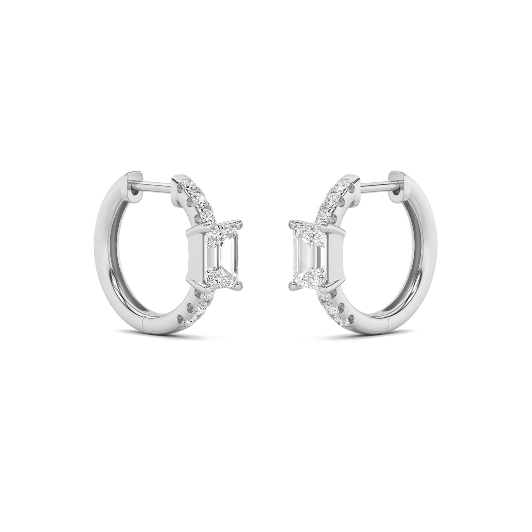 1.5Cttw Emerald Shaped Lab Grown Diamond (G/VS) Solitare Accent Huggie Earrings in 14K Gold