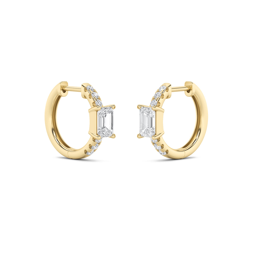 1.5Cttw Emerald Shaped Lab Grown Diamond (F/VS) Accented Huggie Earrings in 14K Yellow Gold