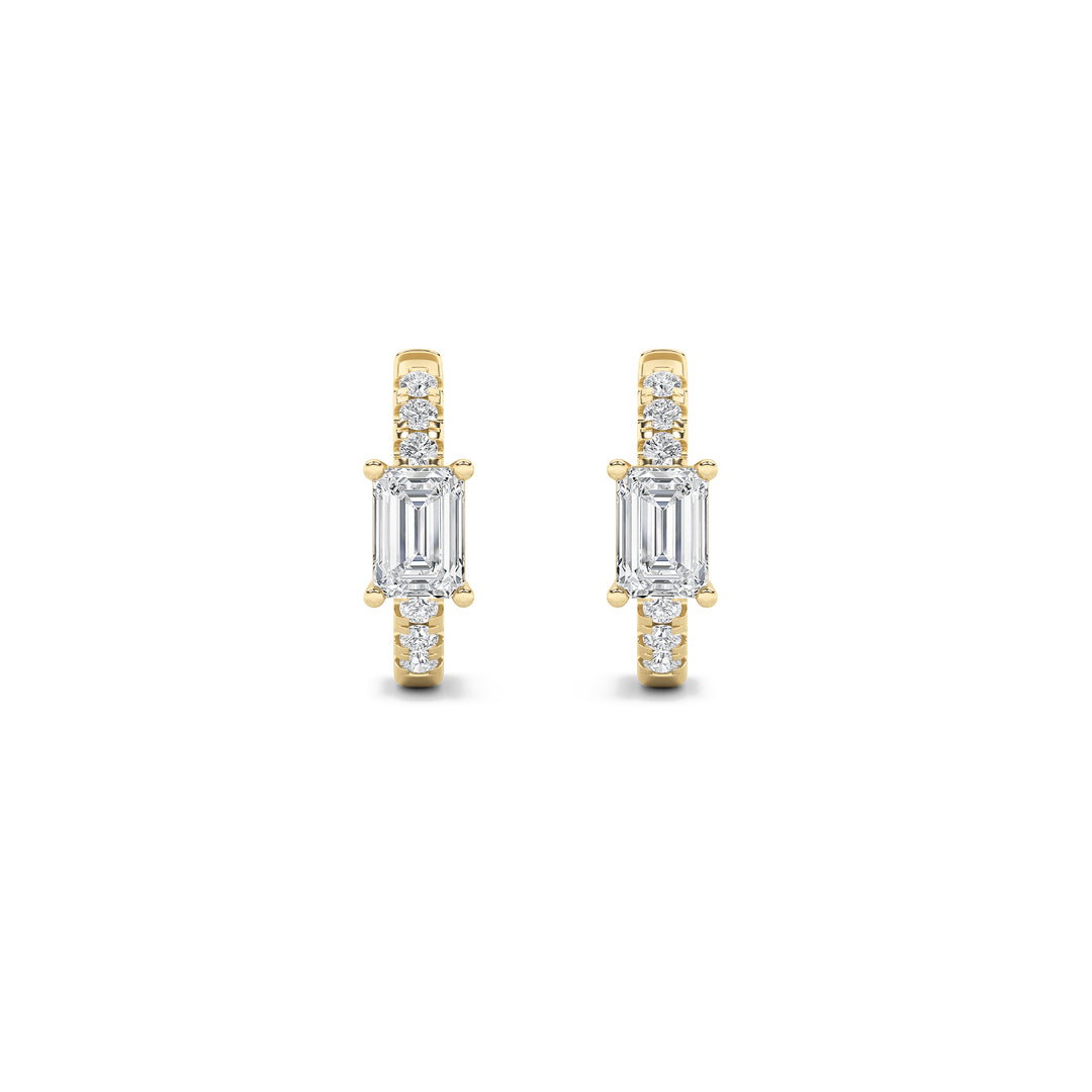 1.5Cttw Emerald Shaped Lab Grown Diamond (G/VS) Solitare Accent Huggie Earrings in 14K Gold