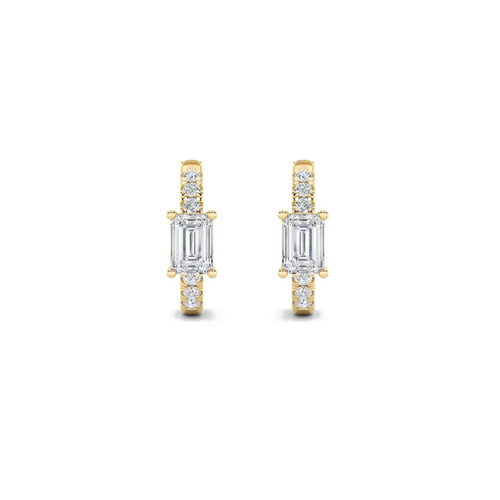 1.5Cttw Emerald Shaped Lab Grown Diamond (G/VS) Solitare Accent Huggie Earrings in 14K Gold