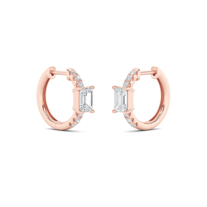 1.5Cttw Emerald Shaped Lab Grown Diamond (F/VS) Solitare Accent Huggie Earrings in 14K Gold