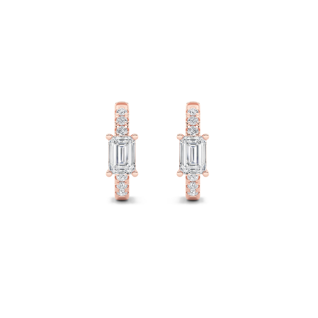 1.5Cttw Emerald Shaped Lab Grown Diamond (F/VS) Solitare Accent Huggie Earrings in 14K Gold