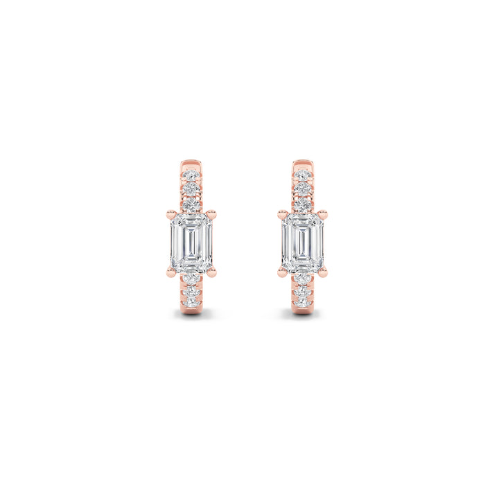 1.5Cttw Emerald Shaped Lab Grown Diamond (F/VS) Solitare Accent Huggie Earrings in 14K Gold