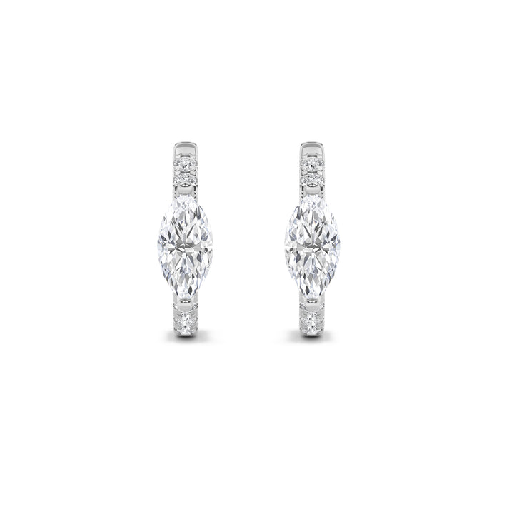 1.5Cttw Marquise Shaped Lab Grown Diamond (F/VS) Solitare Accent Huggie Earrings in 14K Gold