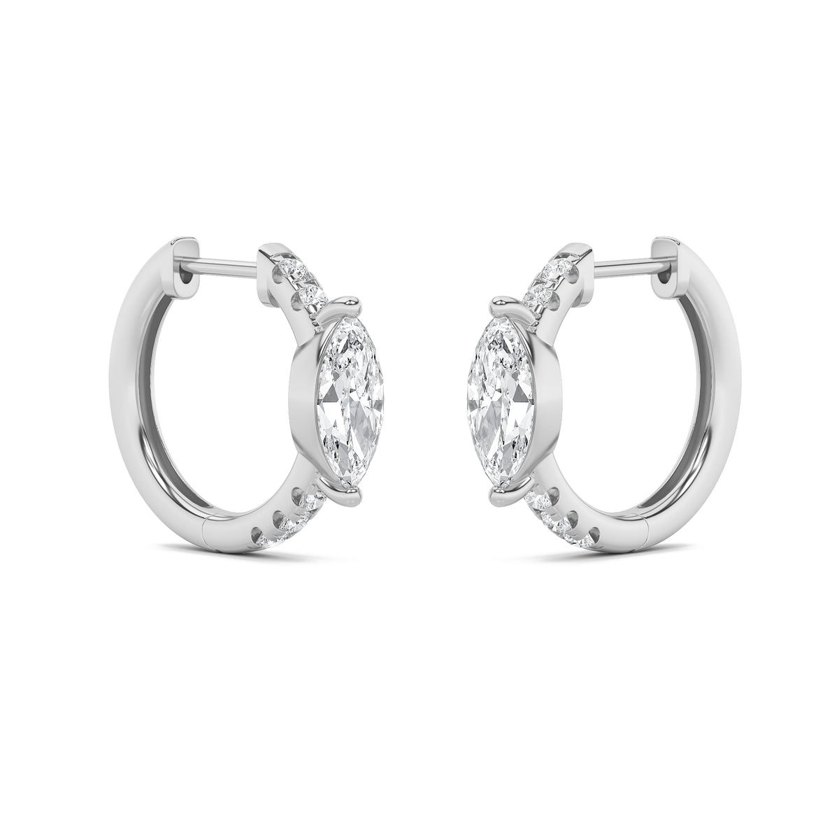 1.5Cttw Marquise Shaped Lab Grown Diamond (G/VS) Solitare Accent Huggie Earrings in 14K Gold