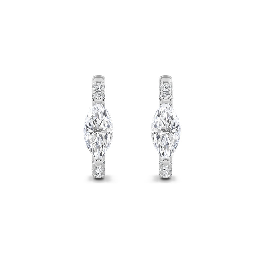 1.5Cttw Marquise Shaped Lab Grown Diamond (G/VS) Solitare Accent Huggie Earrings in 14K Gold