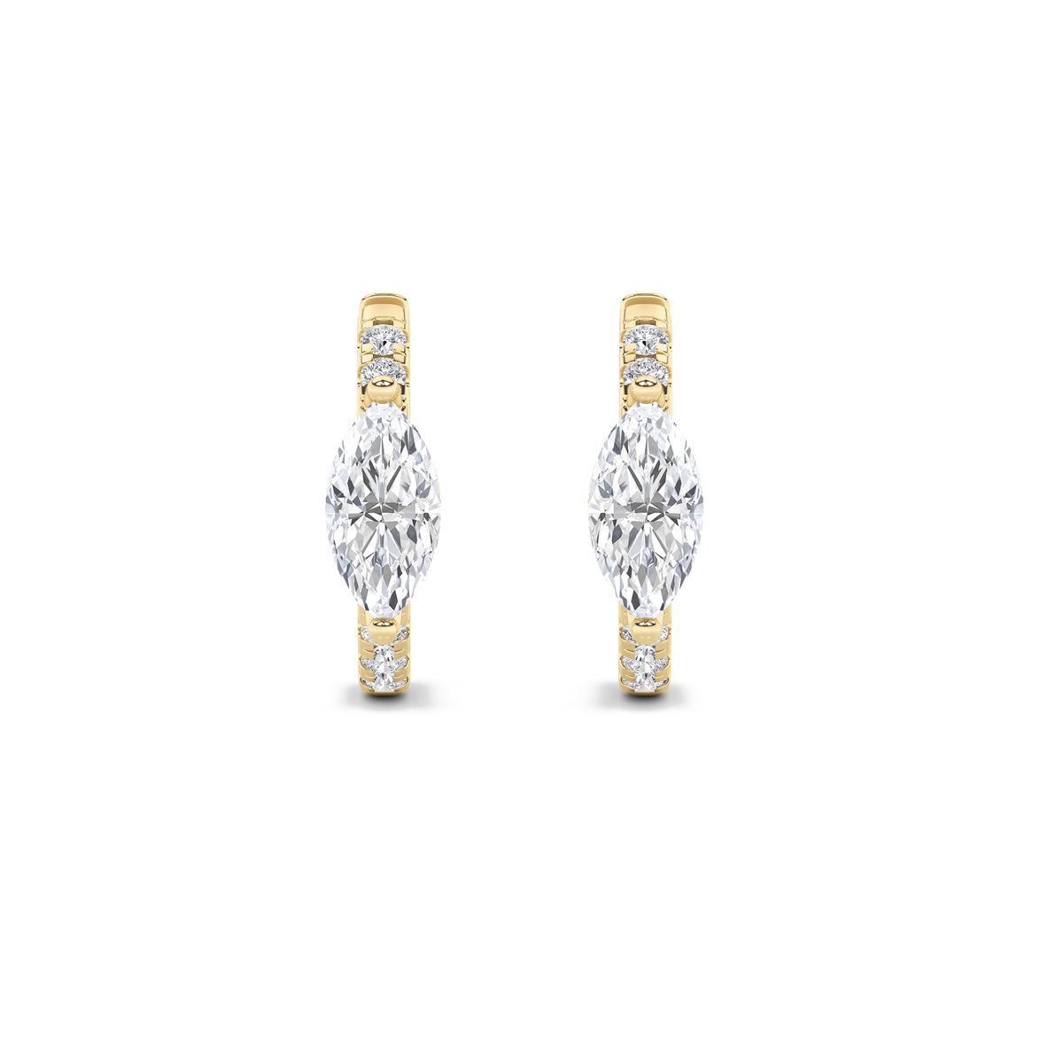 1.5Cttw Marquise Shaped Lab Grown Diamond (F/VS) Solitare Accent Huggie Earrings in 14K  Yellow Gold
