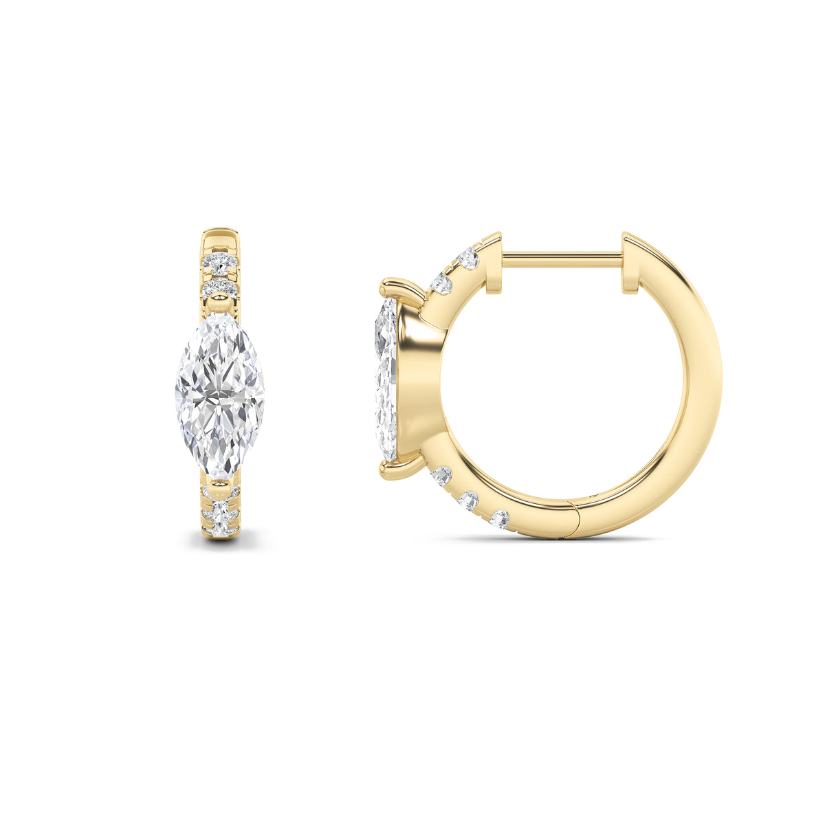 1.5Cttw Marquise Shaped Lab Grown Diamond (G/VS) Solitare Accent Huggie Earrings in 14K Gold