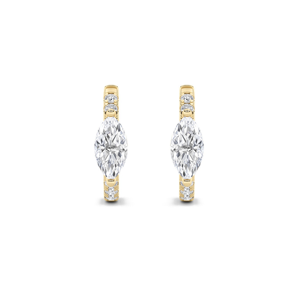 1.5Cttw Marquise Shaped Lab Grown Diamond (G/VS) Solitare Accent Huggie Earrings in 14K Gold