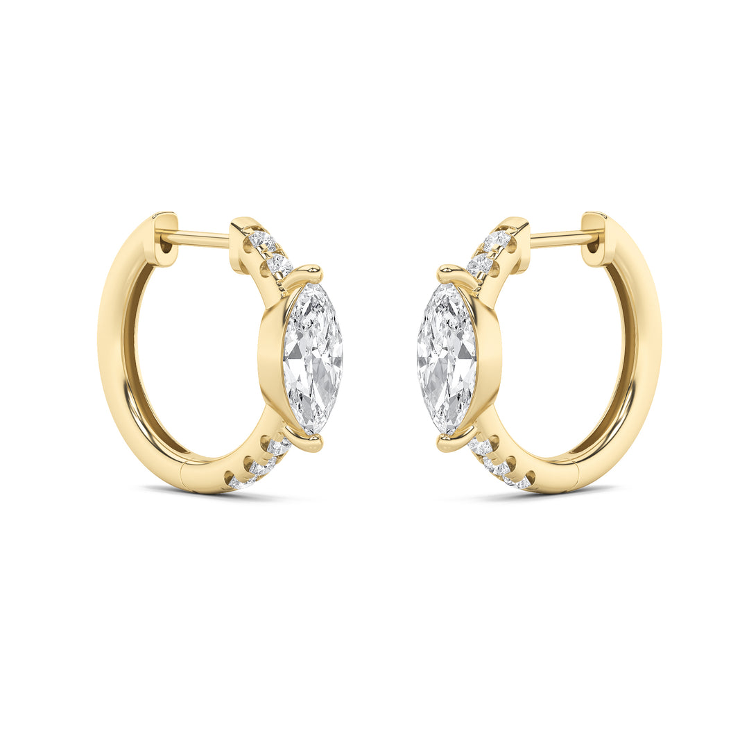 1.5Cttw Marquise Shaped Lab Grown Diamond (G/VS) Solitare Accent Huggie Earrings in 14K Gold