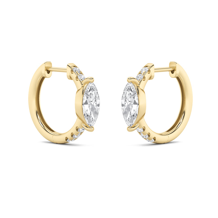 1.5Cttw Marquise Shaped Lab Grown Diamond (G/VS) Solitare Accent Huggie Earrings in 14K Gold