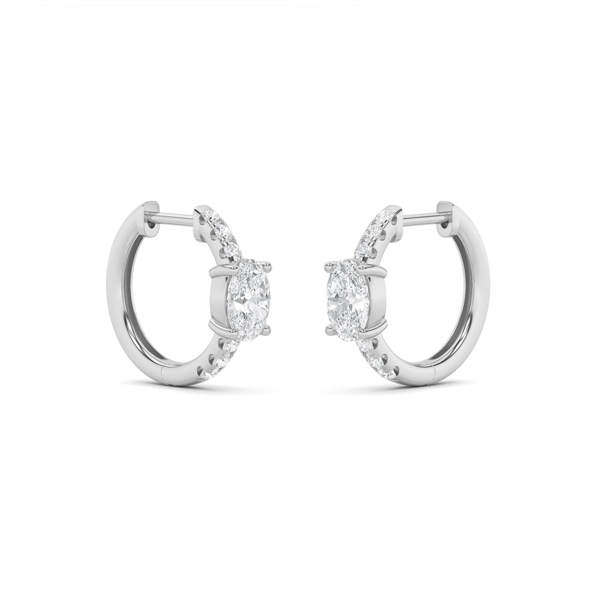 1.5Cttw Oval Shaped Lab Grown Diamond (F/VS) Solitare Accent Huggie Earrings in 14K Gold