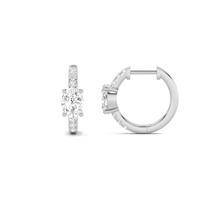 1.5Cttw Oval Shaped Lab Grown Diamond (G/VS) Solitare Accent Huggie Earrings in 14K Gold