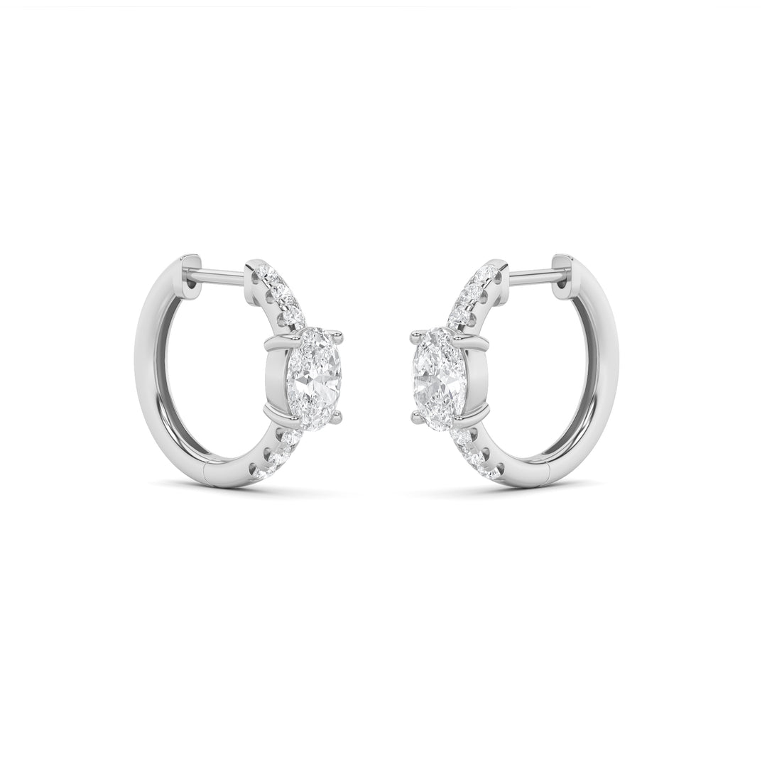 1.5Cttw Oval Shaped Lab Grown Diamond (G/VS) Solitare Accent Huggie Earrings in 14K Gold